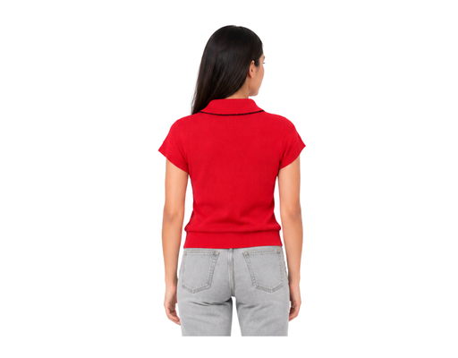 Short Sleeve Collar Zip Knit Top SCAR image 1