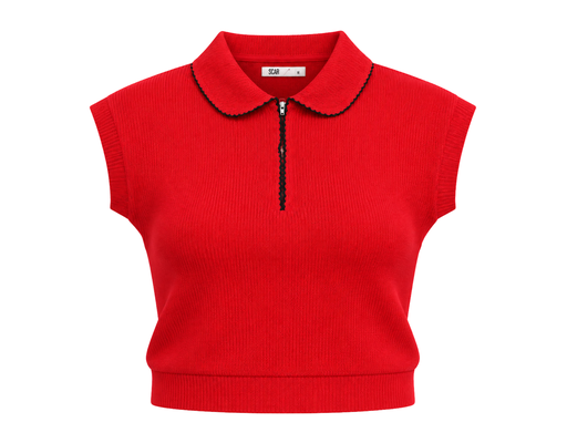 Short Sleeve Collar Zip Knit Top SCAR image 2