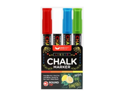 4 Colours Chalk Marker Round Tip (UM-200CK-A) Unicorn image 0