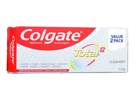 Colgate Clean Mint Toothpaste 2x150g - 12Hr Protection