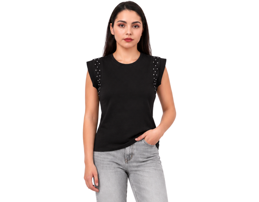 Short Sleeve Knit Top With Stone SCAR