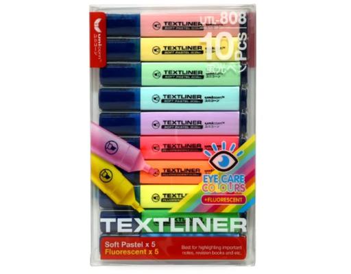 Soft Pastel With Fluorescent Textliner 10-In-1 Pack (UTL-808SX) Unicorn